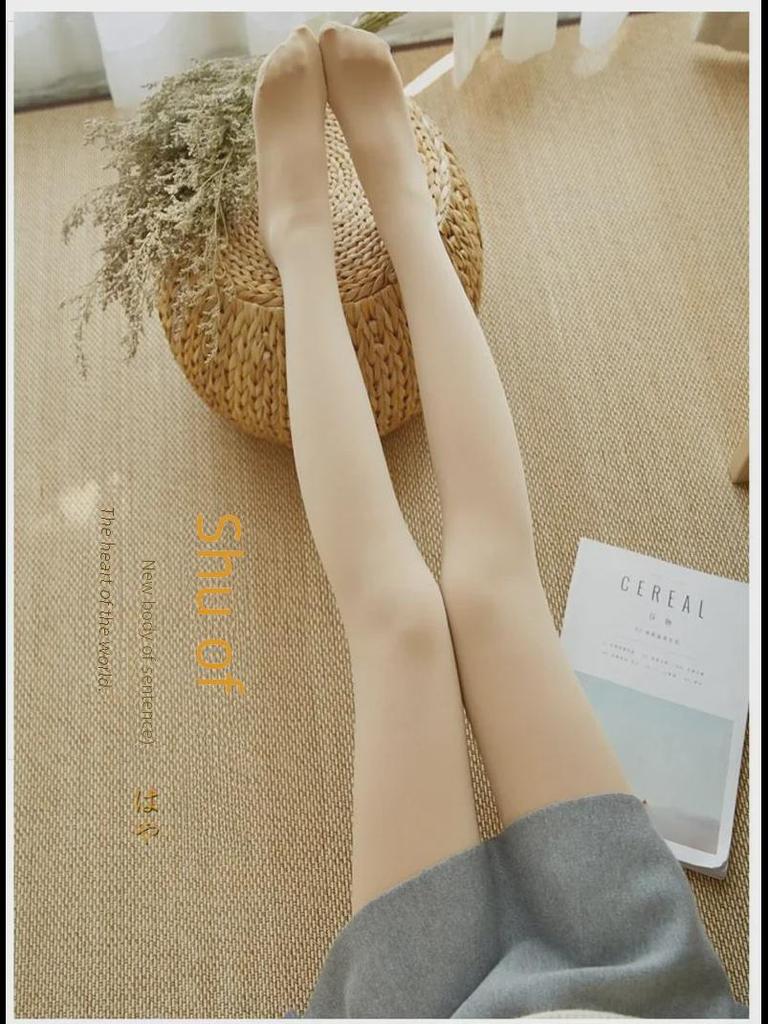 Women's Nude Thin Fleece Slimming Leggings for Fall/Winter, Warm Tights for a Bare-Leg Look