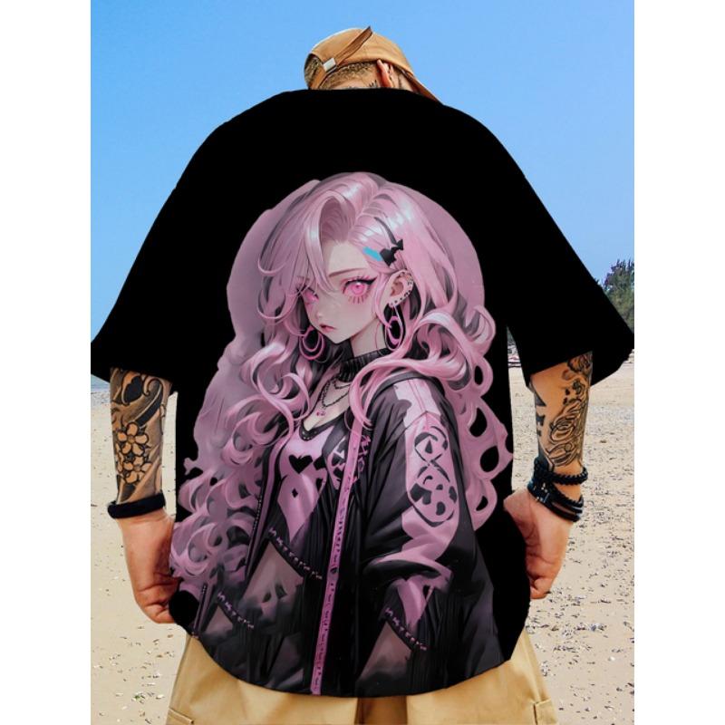 2024 Fashion Men's T-Shirts Anime Character Tee 3D Sexy Beauty Print T Shirt Casual Streetwear Loose Oversized Short Sleeve Tops