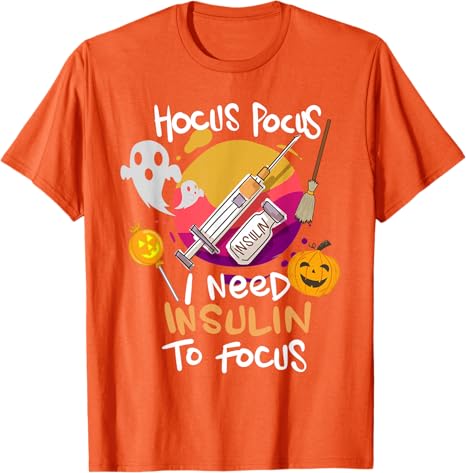 Type 1 Diabetes Hocus Pocus I Need Insulin To Focus Boys TShirt Humor Funny Halloween Costume Novelty Gift Fashion Diabetic Tee