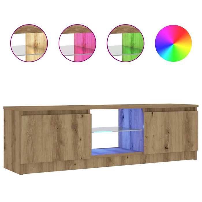vidaXL Meuble TV avec lumières LED chêne artisanal bois d'ingénierie, support TV, meuble multimédia, console TV, meuble 856348