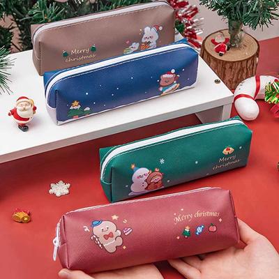 1 peça bonito desenho animado natal estojo de lápis bolsa chaveiro pu grande capacidade moeda carteira caso bolsa bolsa material escolar presente