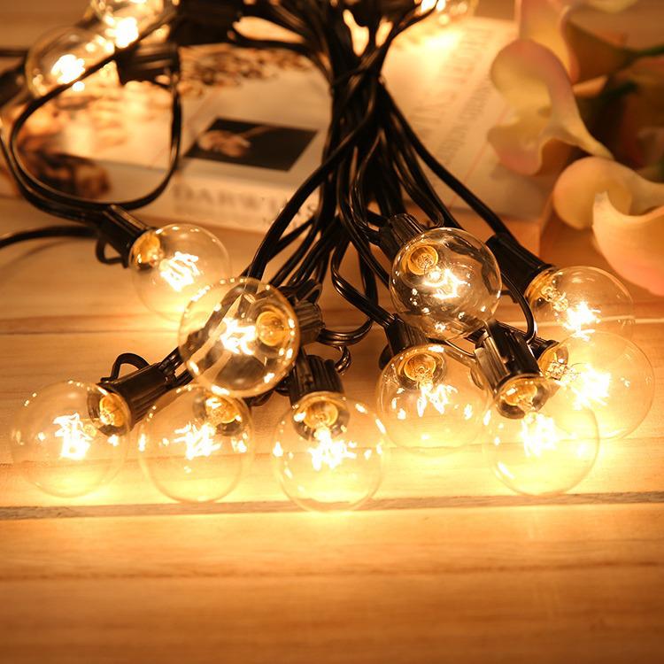 G40 Tungsten Filament String Lights, 25 Bulbs, 220V/110V, Indoor & Outdoor Decorative.