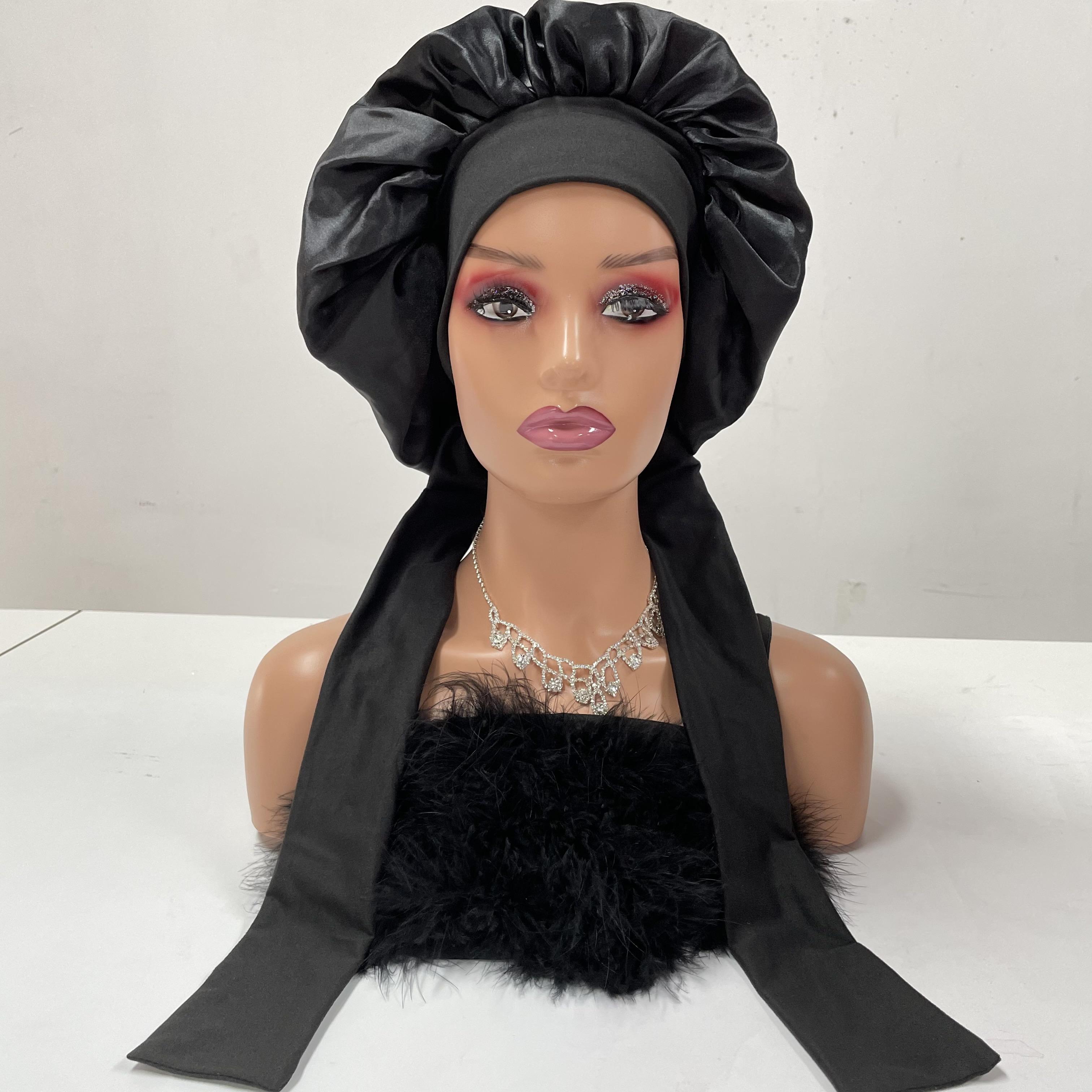 Fashion Long Hair Bonnets Sleeping Cap Women Custom Elastic Tie Band Silk Bonnets and Satin Hair Wraps