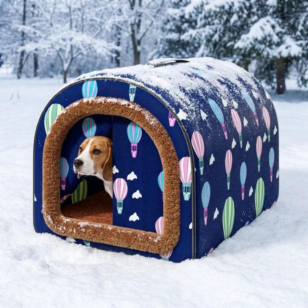 Anti-Slip Waterproof Dog House Plush Warm Cat Sleeping Cave Star Print Pet Sleeping Nest Winter