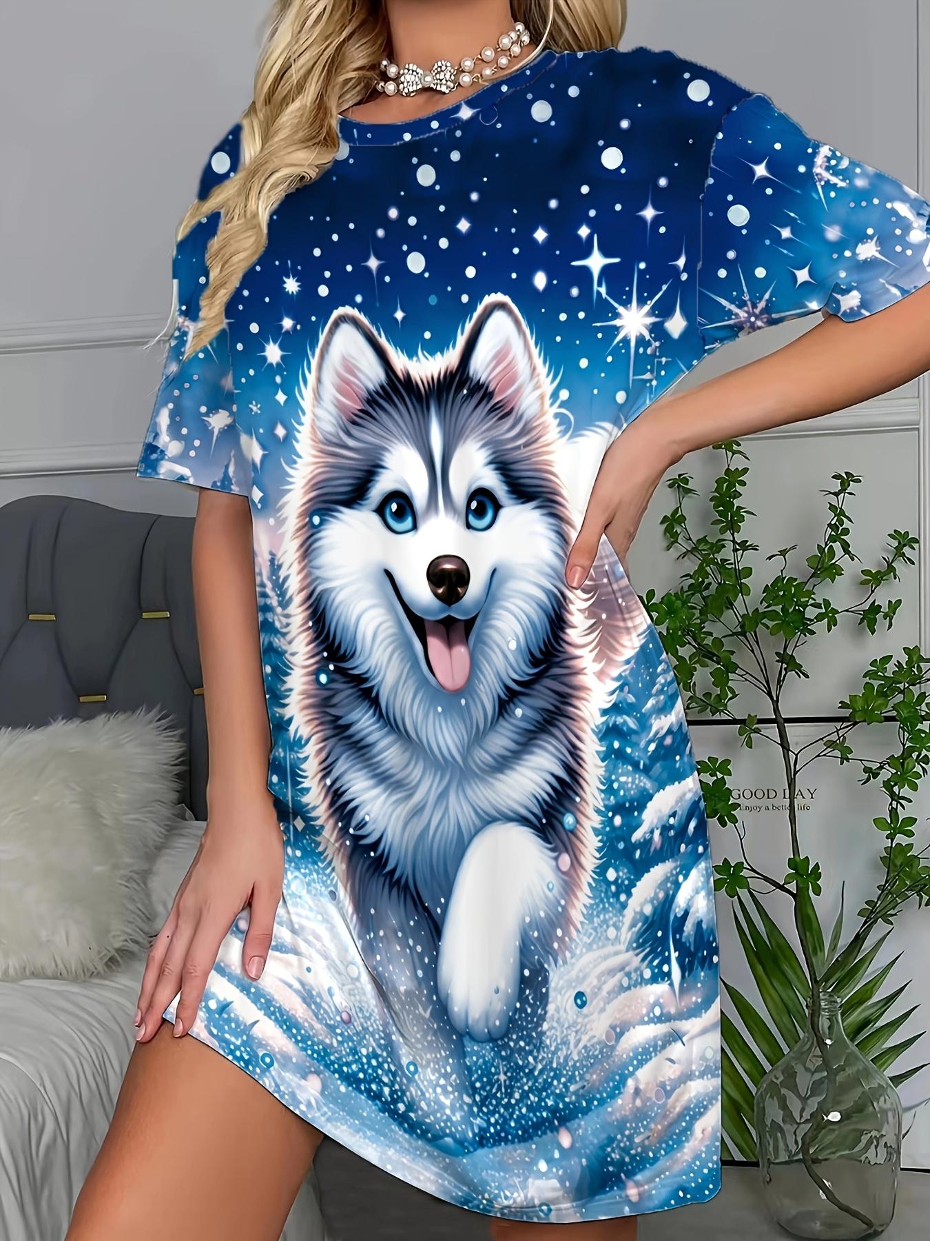 

Cute Husky Pattern Casual Sleep Dress for Women Crew Neck. All-season. Perfect for Adults 9XL дубильная кора