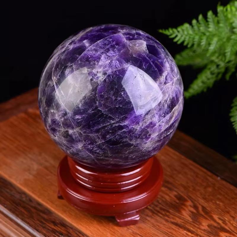 Natural Amethyst Ball Dream Amethyst Original Stone Polished Crystal Ball China Paper Box Packaging Entrance Living Room Crafts (Purple,6cm-send base) фиолетовый