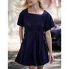 Women's Square Neck Short Sleeve Fashion Short Button Casual Dresses