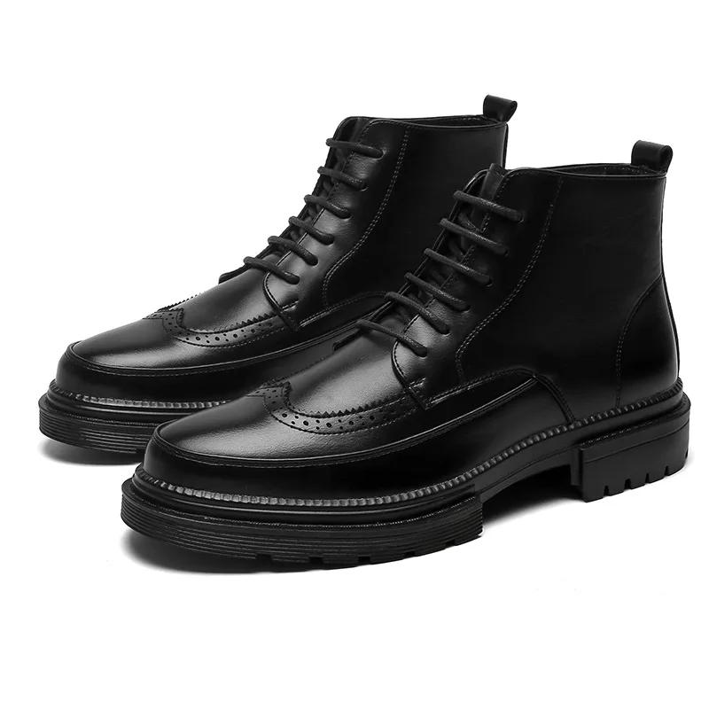 

Британский стиль Платформа Рабочие Туфли Броги Мужские Ботинки Размер 38-44 2024 38 чёрный