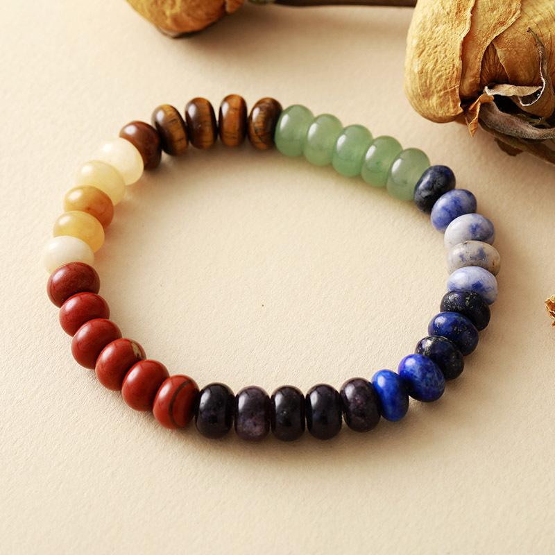 Premium Natural Stone 7 Colored Stone Chakra Handmade Beaded Elastic Couple Bracelet Bracelet Japanese Jewelry