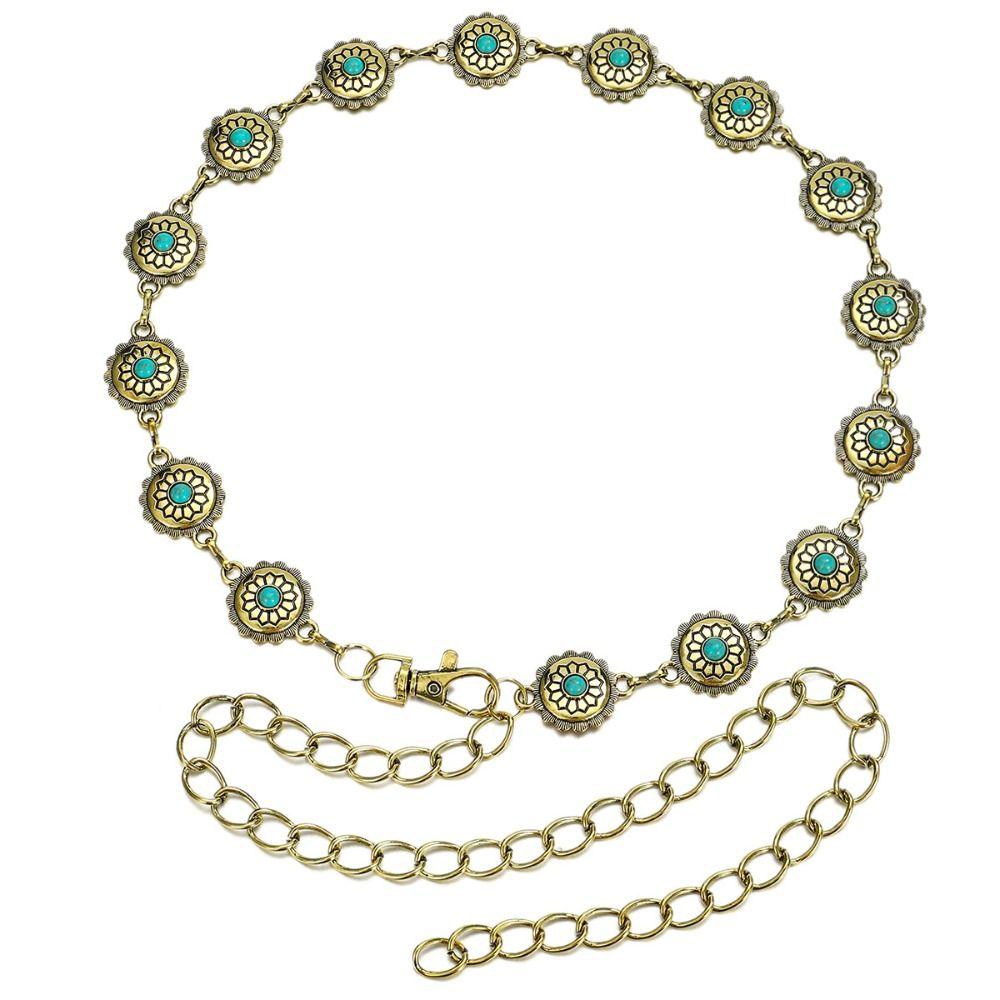 Vintage Turquoise Waist Chain Ethnic Style Beach Body Chain Retro Bohemian Waist Belt  Women
