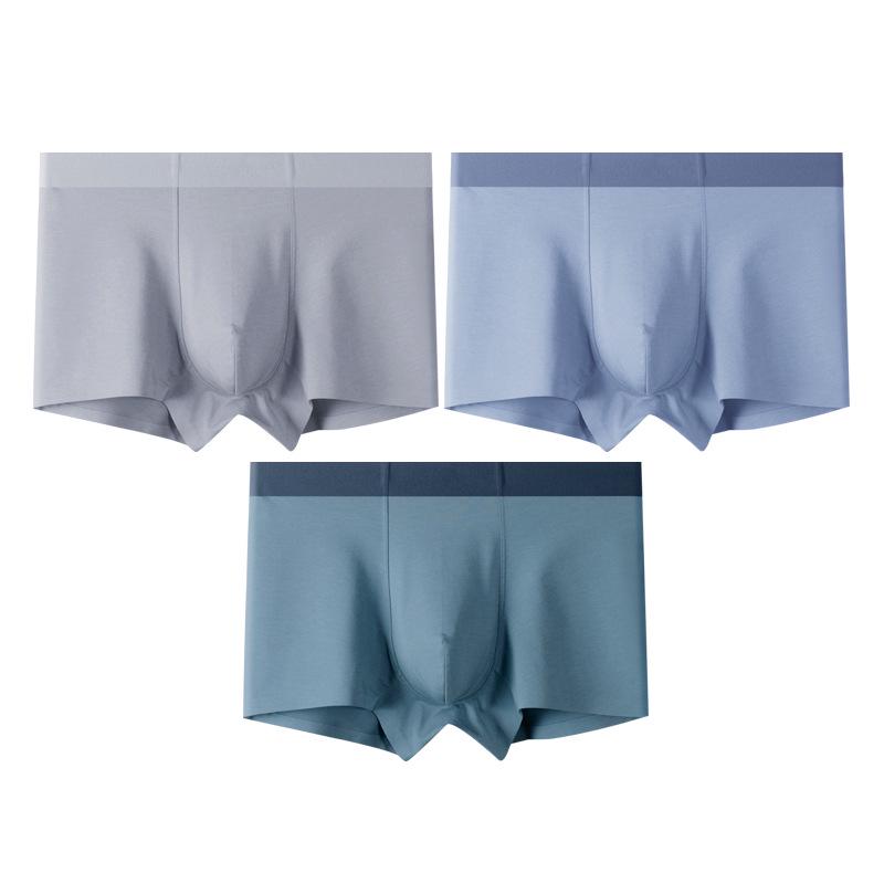3-Pack Men's Seamless Boxer Briefs - Plain Color Cotton with Mulberry Silk Antibacterial Crotch