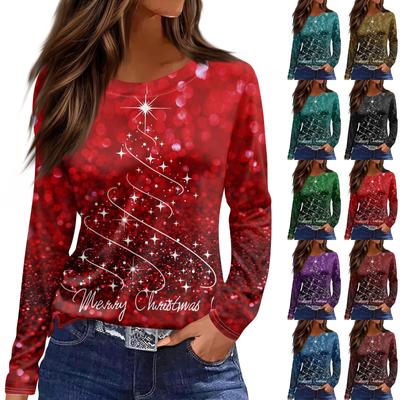 Camiseta de manga larga con cuello redondo y dobladillo con abertura informal para mujer