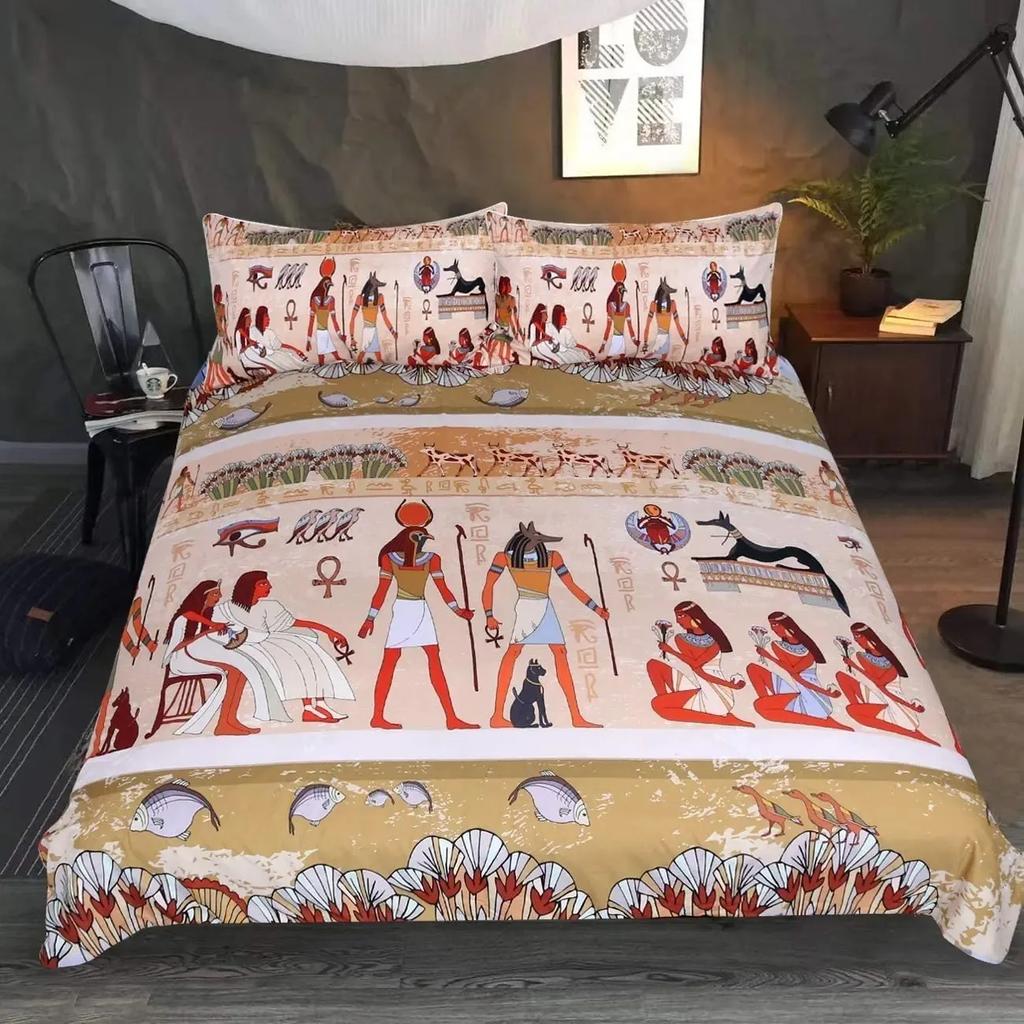 African Woman Duvet Cover Set Ethnic Afro Bedding Set African American Comforter Cover Orange Ancient Desert Bedspread