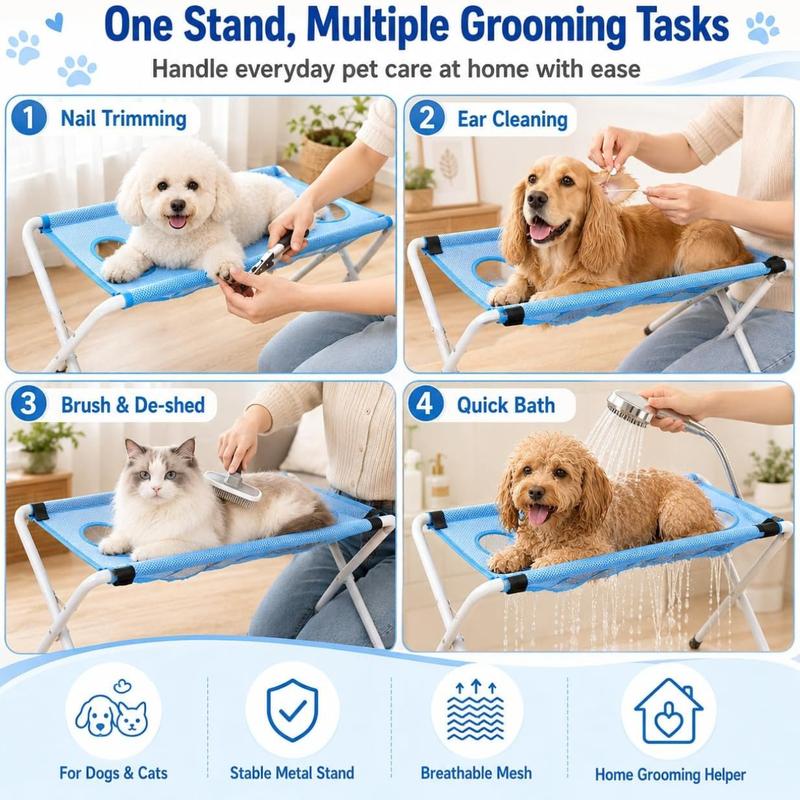 Dog Grooming Hammock Foldable Pet Paw Bathing Wash Hammock Stand for Dogs and Cats, Mesh Bath Support for Nail Trimming, Bathing