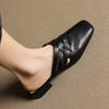 Fashion 2025 Summer New Genuine Leather Retro Semi-drag Mueller Slippers Woman Women's Low-heel Square Toe Casual Shoes Women Slippers
