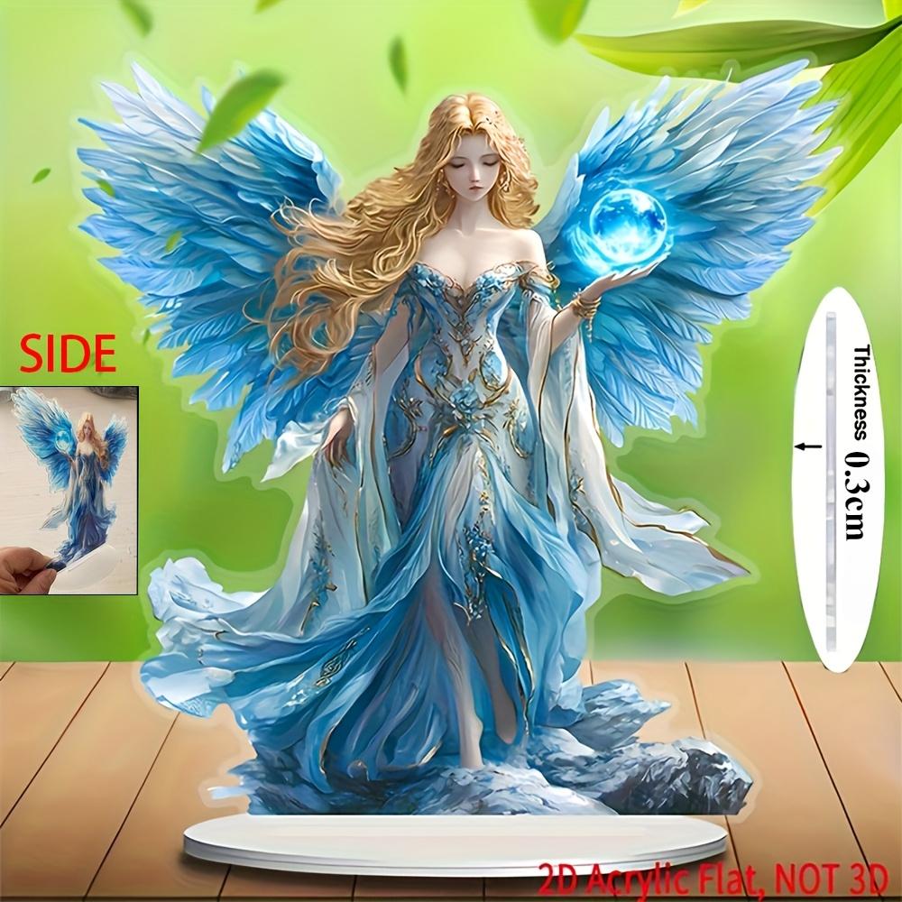 Blue-winged Guardian Angel, 2D Flat Acrylic, Tabletop Decoration, Suitable for Living Room, Office, Gifts, Christmas, Halloween