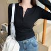 Vintage slim-fitting and thin bottoming shirt women's spring single-breasted button-up front shoulder long-sleeved T-shirt with top inside