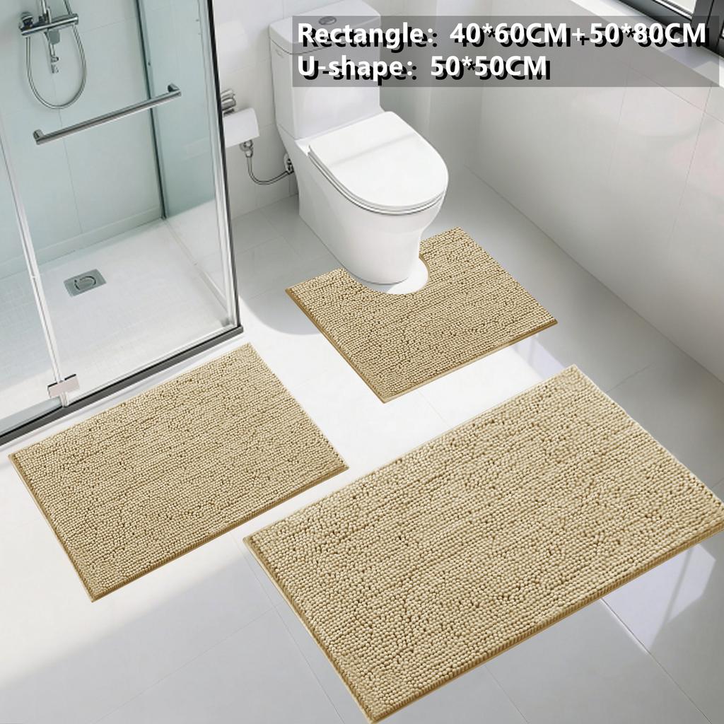 1/2Piece Loop Bath Mats for Bathroom Non Slip Chenille Bath Mat Set Rugs with Water Absorbent Pedestal Bathmat Shower Toilet Mat