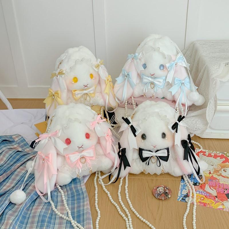 Drawstring Bow Tie Rabbit Shoulder Bag Backpack For Casual Outings Gift Cute