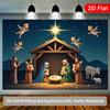 2D Cartoon Christmas Manger Stable Backdrop featuring the Holy Family, Angels and the Star of Bethlehem