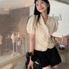 French Gentle V-neck Heavy Duty Shirt with A Unique Summer Temperament Chic Shirt with Short Bubble Sleeves Women's Top