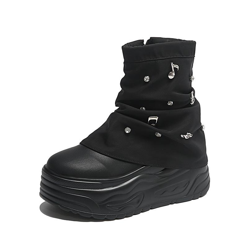 

European 8cm thick-soled trouser boots women s autumn new small muffin single boots rivet Martin boots 42