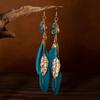 Bohemian Vintage Leaf Feather Earrings - Ethnic Style Long Chain Ear Hooks for Women