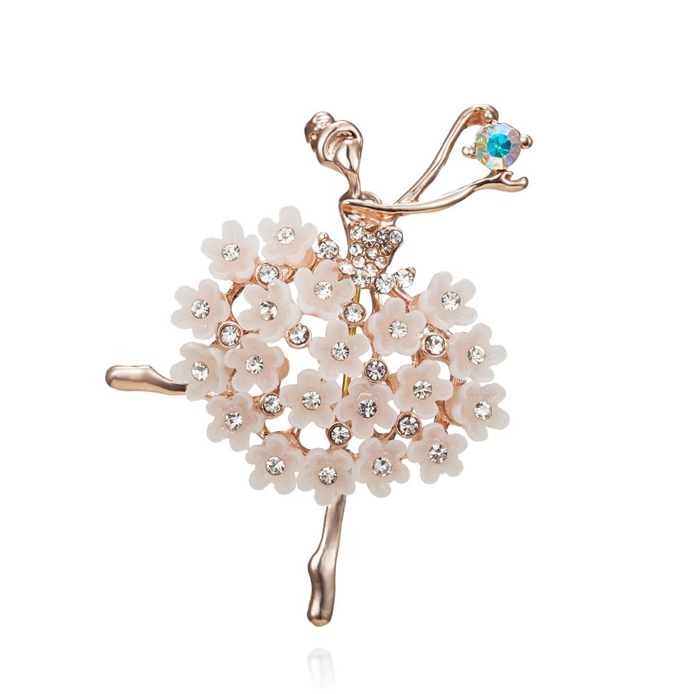 Rinhoo New Fashion Temperament Dance Girl Ballet Girls Cartoon Shining Crystal Brooches Women Collar Pins Bride Wedding Jewelry