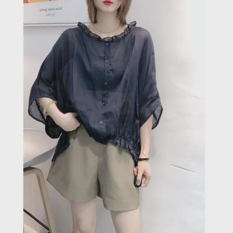 2021 New European-Style Women's Bat Sleeve Imitation Linen Summer Top