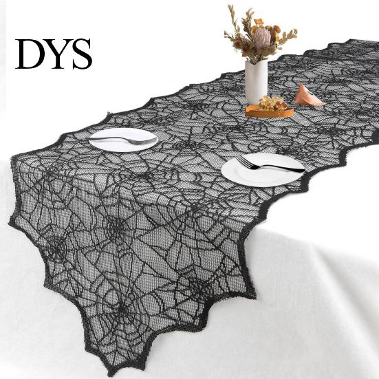 Versatile Coffee Table Runner Spider Web Runner, Black Lace Gothic Party Decor Cobweb for Halloween Dining Decoration Decorative Cover