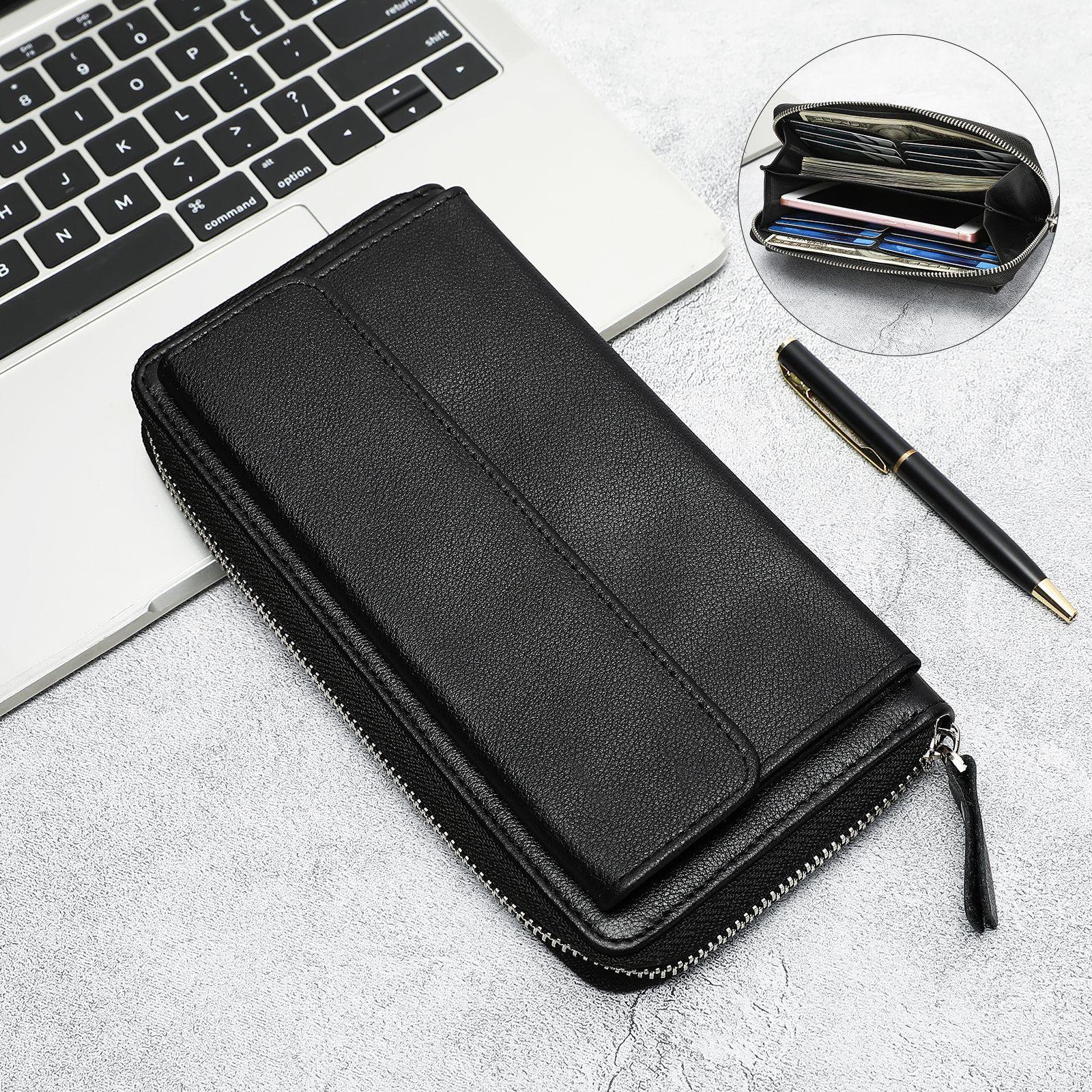 

Fashion Leather Long-style Business Casual Bag with Large Capacity - Cowhide Wallet чорний