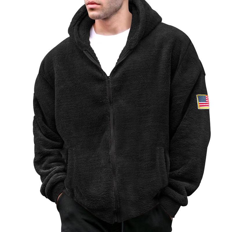 Men's 2023 Double-Sided Fleece Hooded Flag Logo Jacket