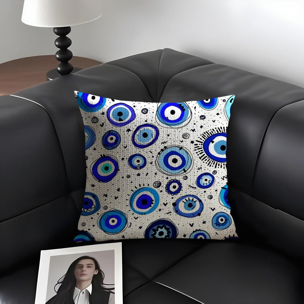 Custom Evil Eye Luxury Cushion Cover Natural Linen Organic Fabric Double-Sided Printing Sofa Home Decor Gift Pillow Case