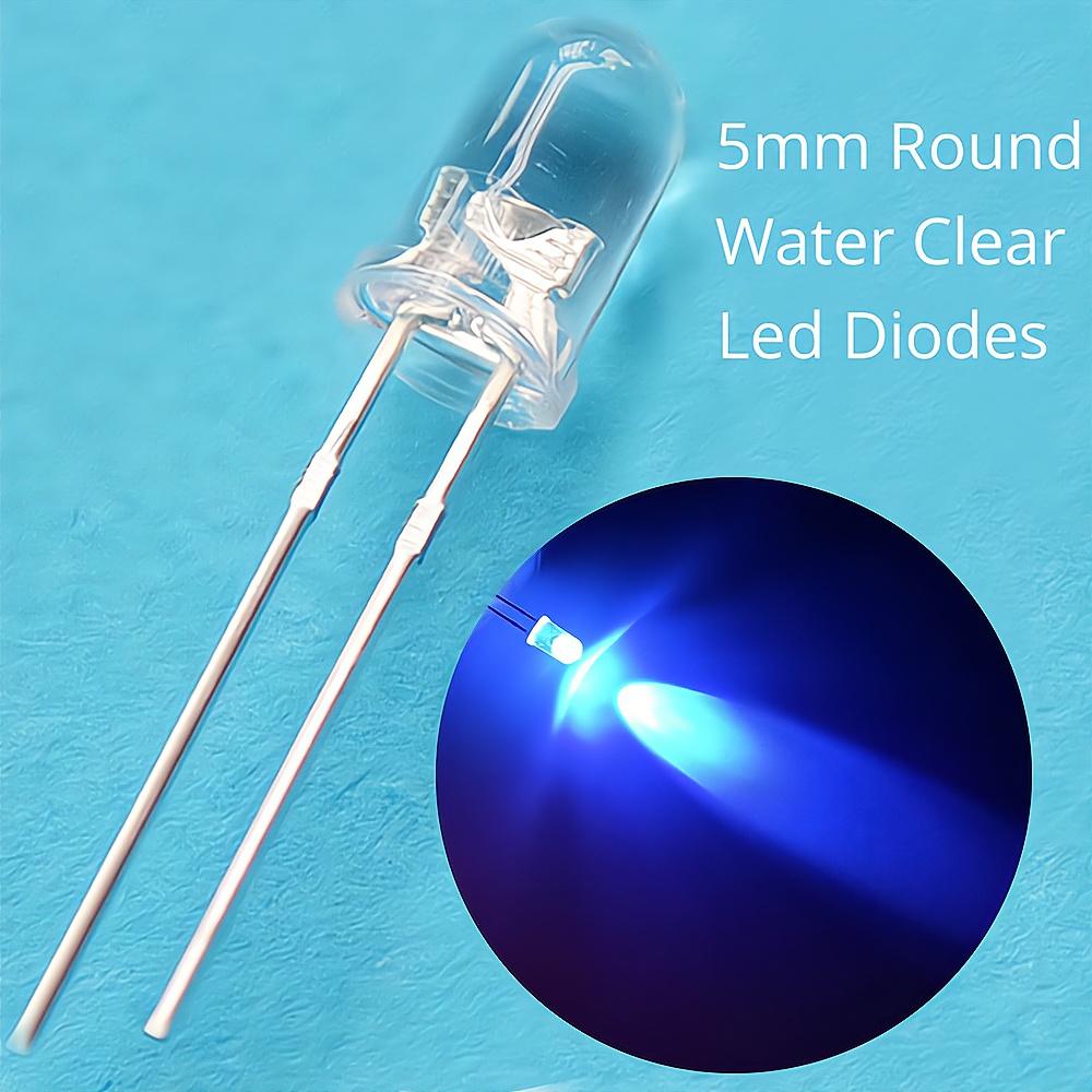 100 Stück 5mm Transparent Weiß Rot Grün Blau Rosa Rundkopf Helle Leuchtdiode LED 20000mcd 6000-6500k Licht