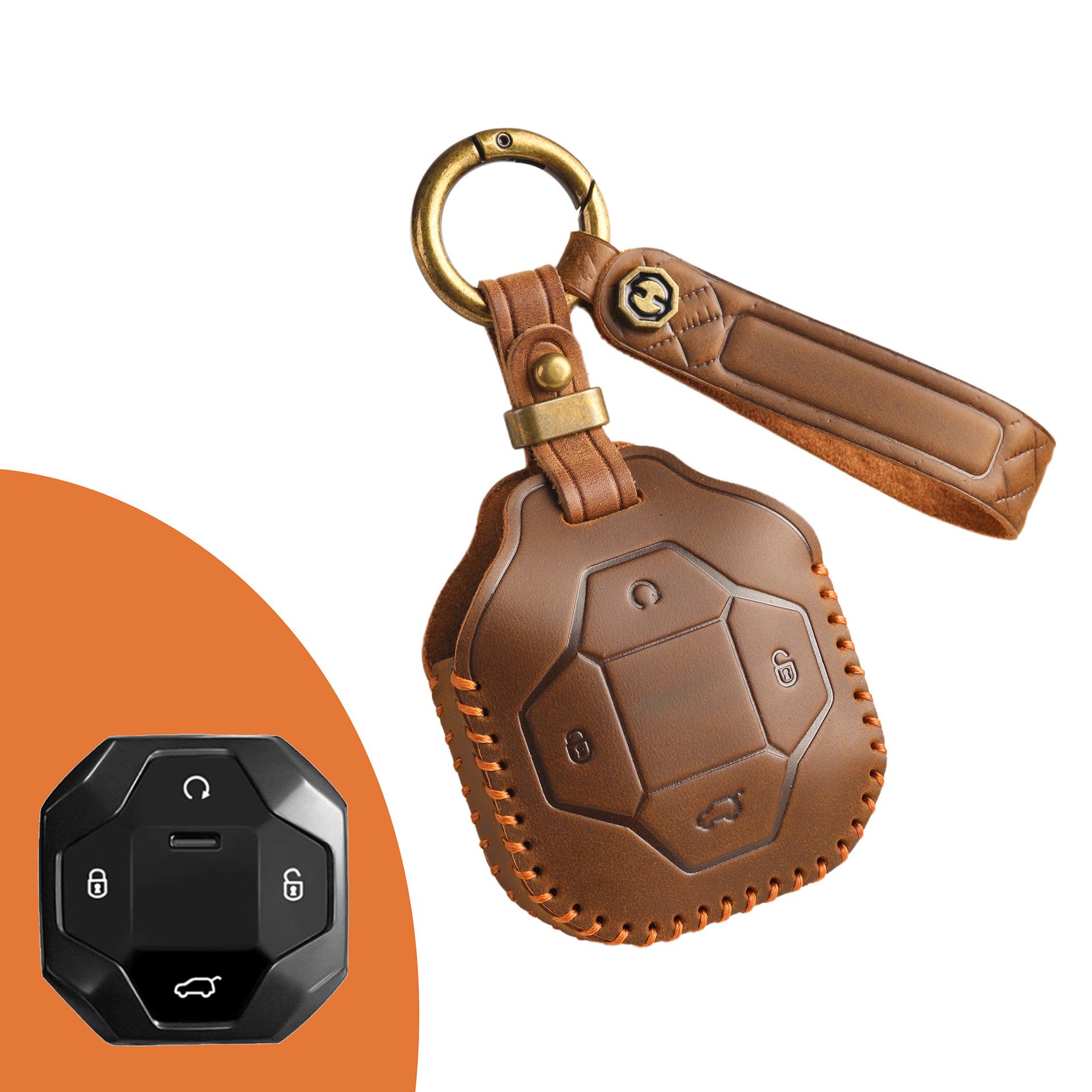 

Чехол для ключа из воловьей кожи в стиле ретро для Jetour Traveler X70 Plus/X70S коричневый