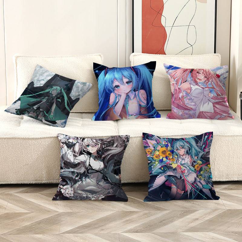 Cute Kawaii H-Hatsune Anime Miku Cushion Cover Pillow Cover Decor Pillowcase Printed Cushion Case For Couch