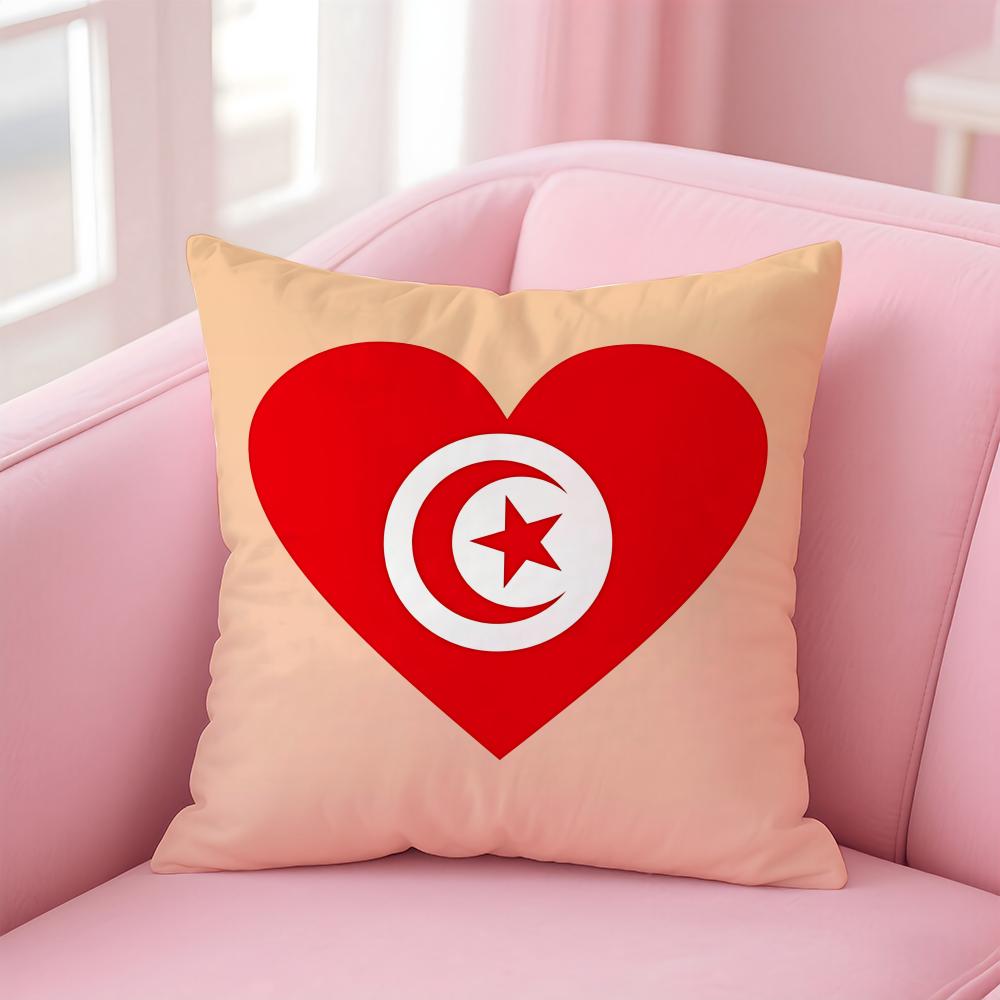 Tunisia Tun Flag Cushion Cover Eco-Friendly Odorless Healthy Pillowcase Soft & Comfortable Kid-Safe No Filling