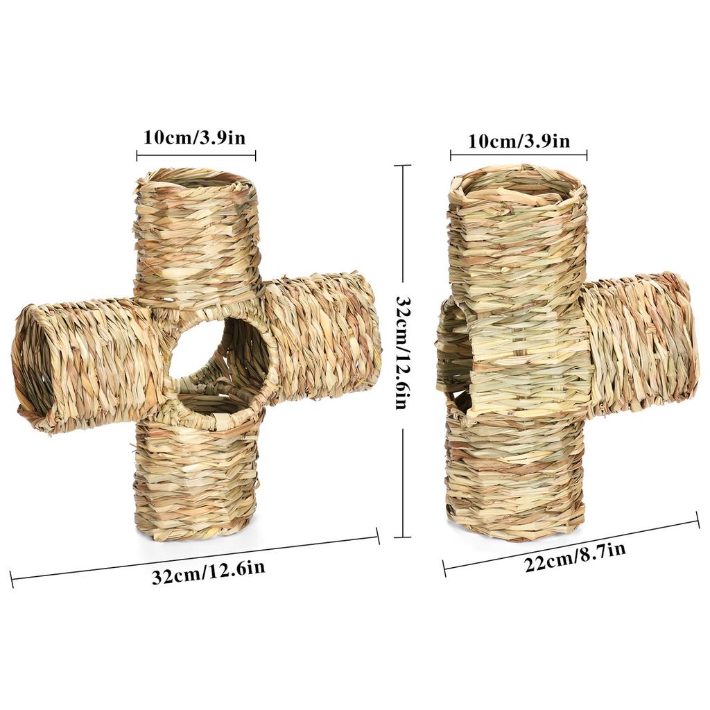 Grass House for Bunny for Hay Nest Small Animal Chew Toys for Teeth Handcrafted Woven Straw Tunnel Tube House for Hamste