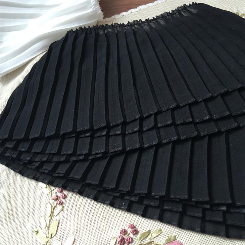 17CM Wide Luxury White Black Pleated Chiffon Fold Elastic Lace Ruffle Trim Ribbon Dress Collar Applique For Sewing Supplies