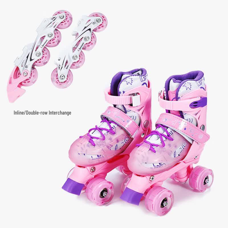 fL Beginner Anti-slip Outdoor Pink 2-in-1 Roller Skates XS