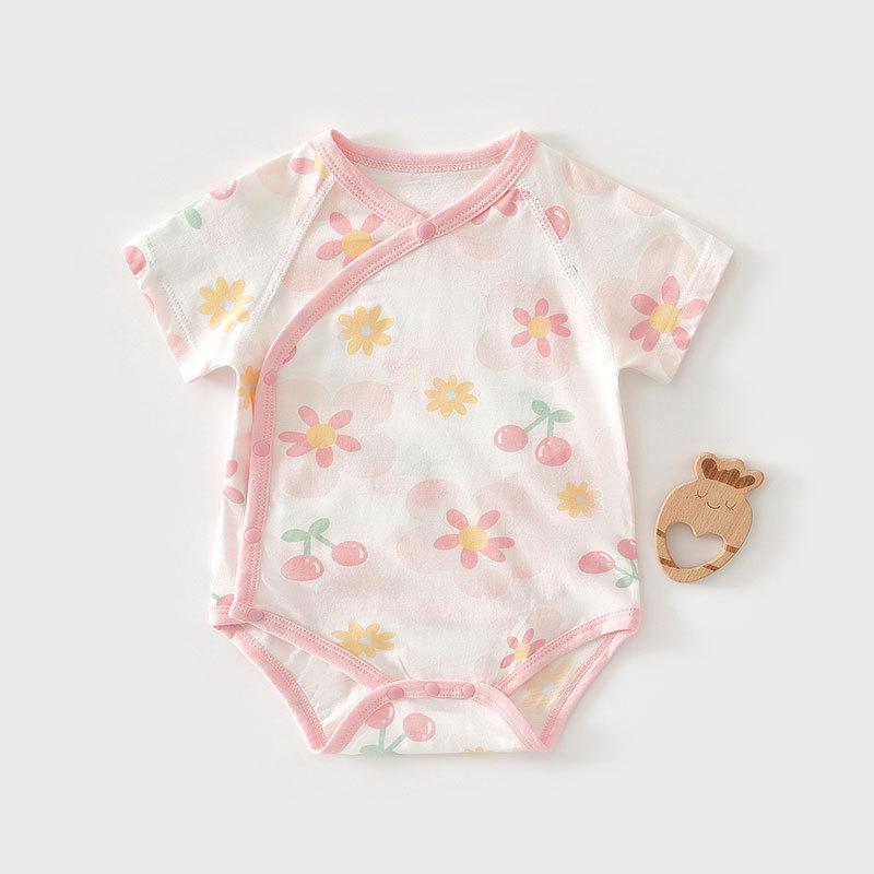 Pure Cotton Short Sleeve Baby Romper - Summer Thin Style for Boys and Girls, One-Piece Triangle Air Conditioning Suit