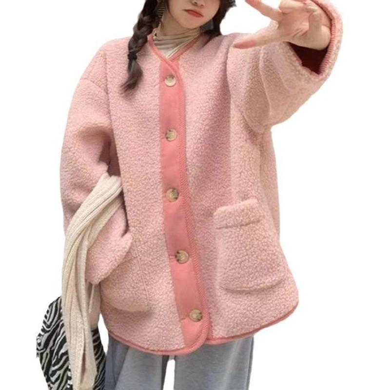 Herbst und Winter Retro Imitat Lammwolle Einteilige Jacke Damen Locker Verdickt High-End Polar Fleece Baumwolljacke