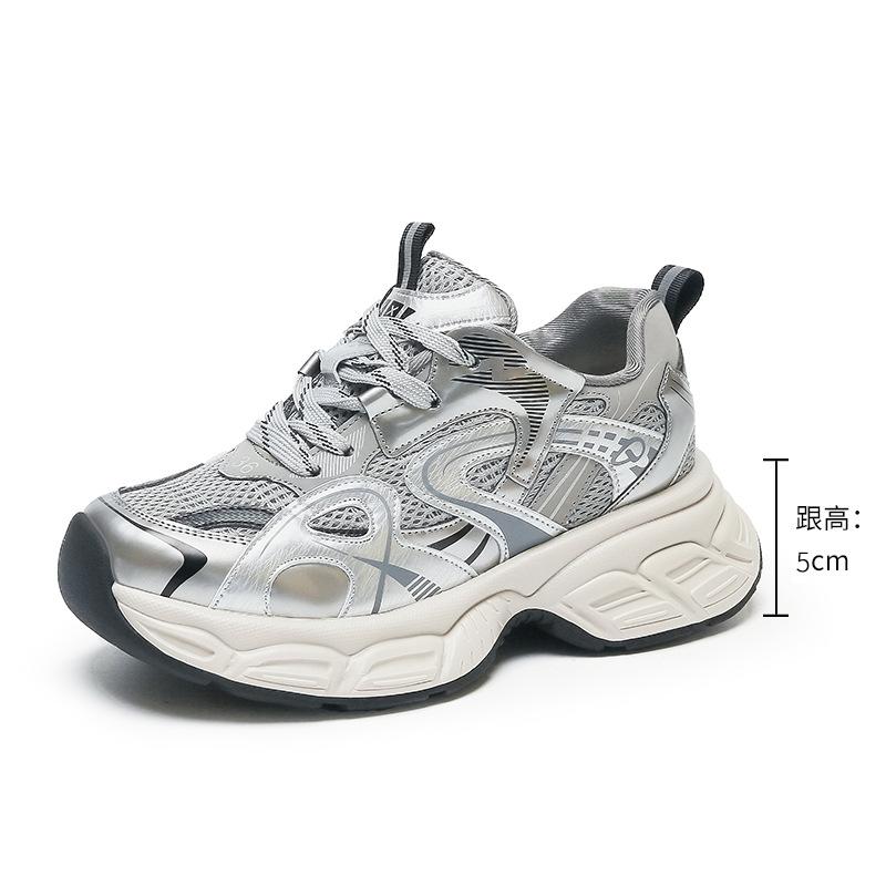 2025 Early Spring New Dad Shoes Women's Thick-soled Lightweight Soft-soled Retro Non-slip Heightening Breathable Sports and Leisure Shoes Women