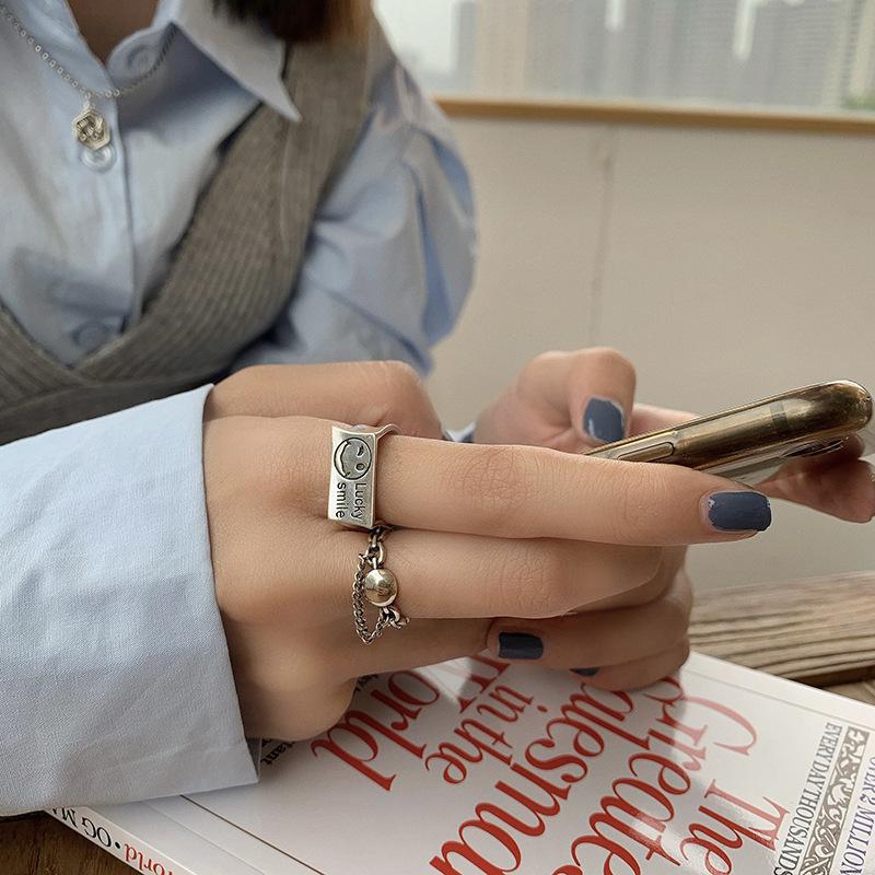 Sterling Elegant 925 Silver Smile Face Ring Simple Minimalist Jewelry For Women
