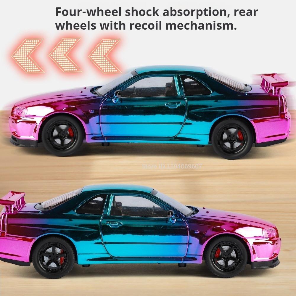 1:24 Legierung GTR SKYLINE GTR-R34 Spielzeugautos Modelle Türen Geöffnet Miniaturfahrzeuge Rückziehmotor Supercars Kindertagsgeschenke