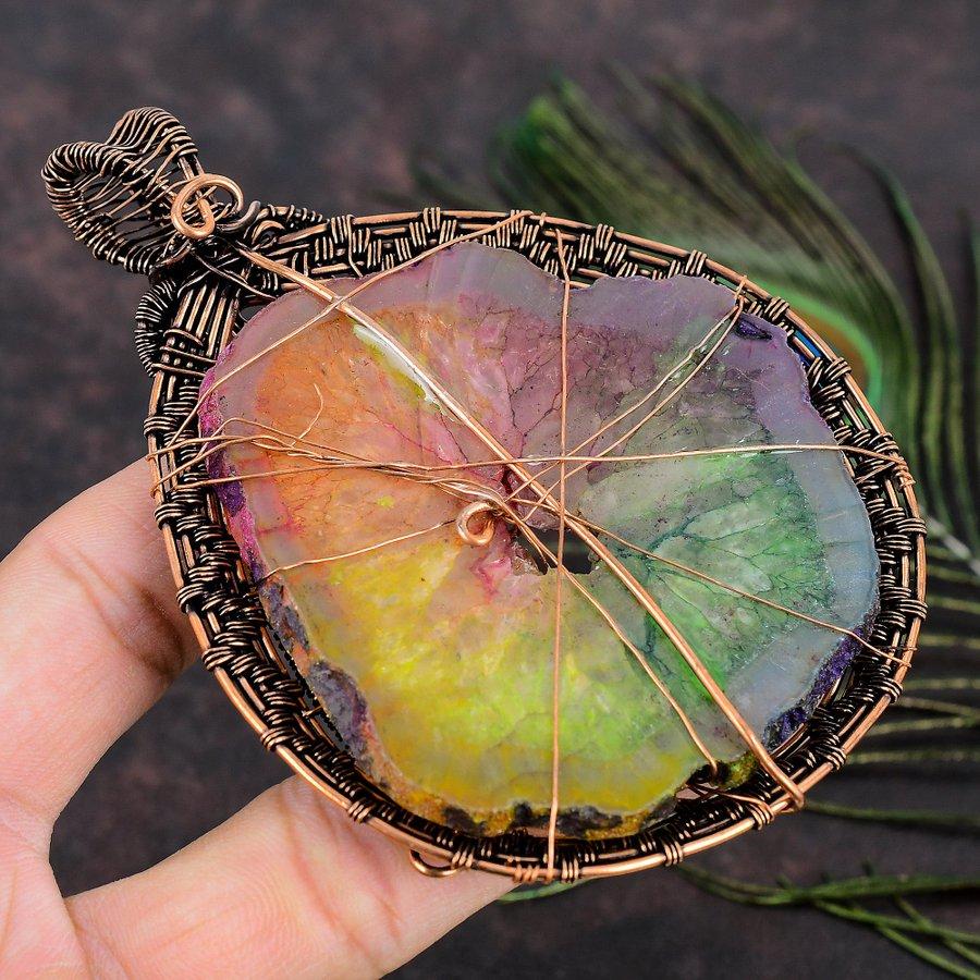 Pierre Gemme Quartz Solaire Arc-en-Ciel Naturel Fil de Cuivre Enroulé Cadeau Pendentif 4.26 A6k33