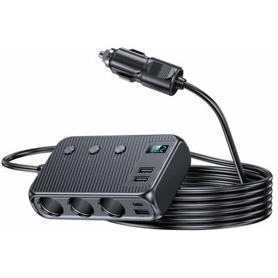 Adaptateur Chargeur de Voiture 128W 7 en 1 Répartiteur de Prises de Voiture Rapide PD30W/QC 3.0 Interrupteurs Indépendants Sortie CC 12V/24V