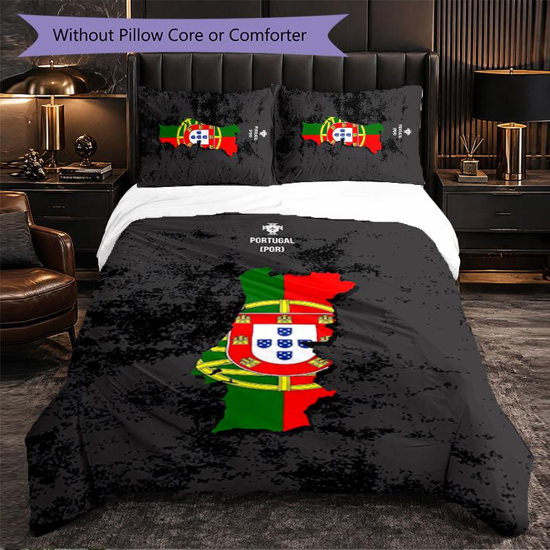 Portugal national football team 3 Piece Bedding Set Soft Duvet Cover Set with Pillowcases Printed Bedroom Decor Set for Home