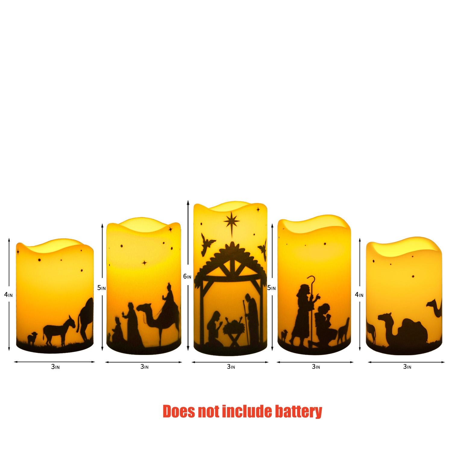 

5pcs Flameless LED Christmas Nativity Scene Candle Lights Battery Powered Religious Pillar Decoration for Indoor Holiday Home теплый белый