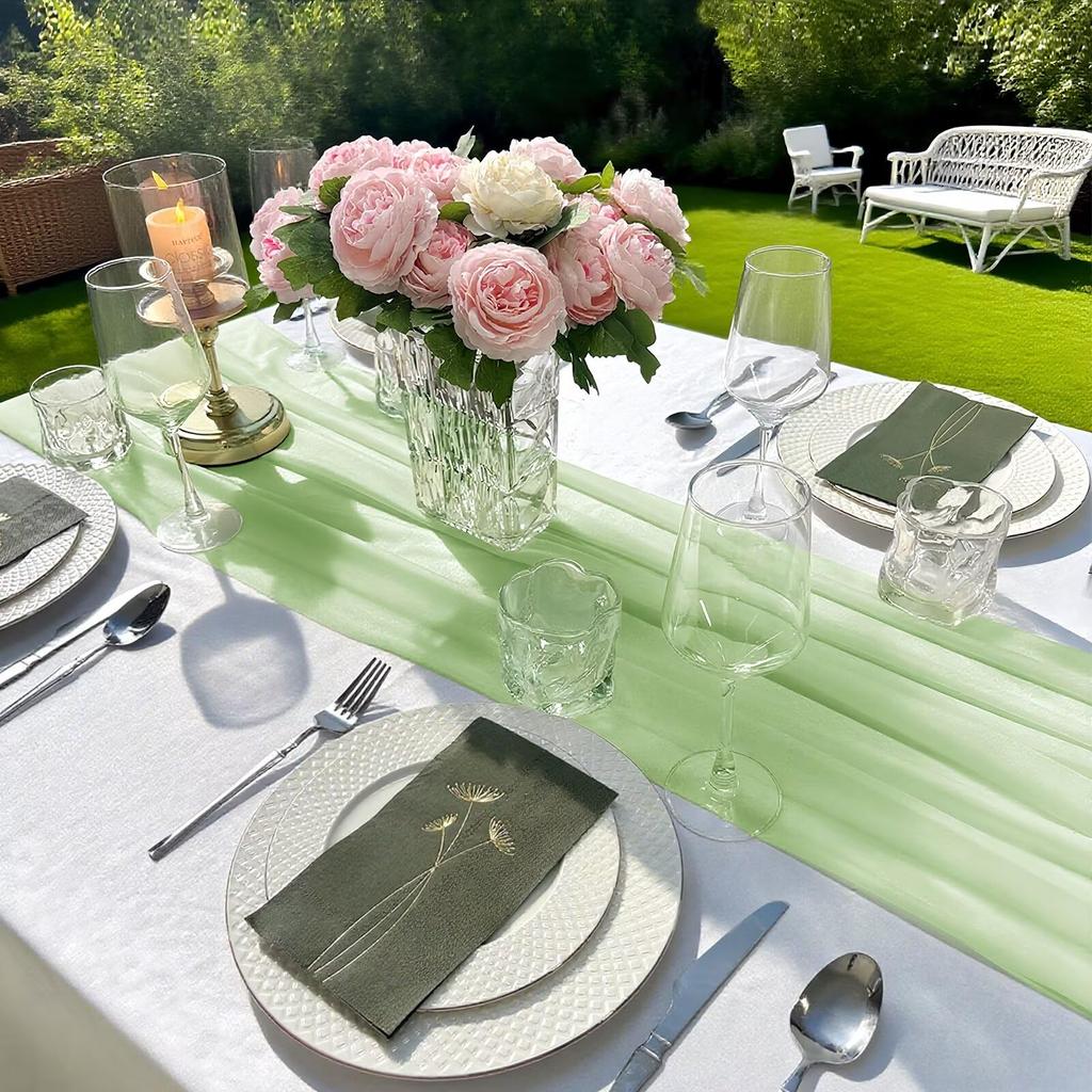 Boho Sheer Chiffon Fabric Table Runner Rustic Romantic Tulle Table Runner for Christmas Wedding Party Birthday Table Decorations